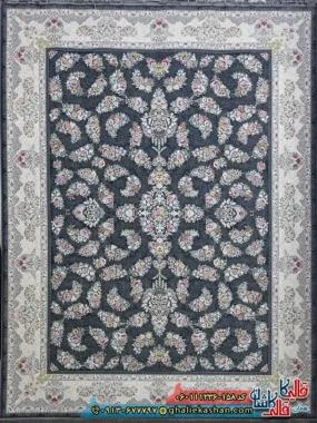 فرش 1200 شانه طرح افشان سیمین رنگ طوسی دودی گل برجسته کاشان