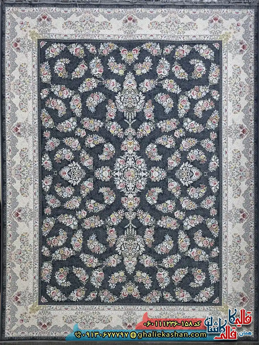 فرش 1200 شانه طرح افشان سیمین رنگ طوسی دودی گل برجسته کاشان اصلی فرش 1200 شانه طرح افشان سیمین رنگ طوسی دودی گل برجسته کاشان اصلی