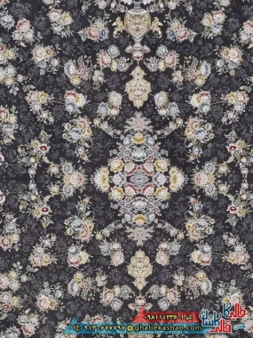 فرش 1200 شانه طرح افشان سیمین رنگ طوسی دودی گل برجسته کاشان زمینه