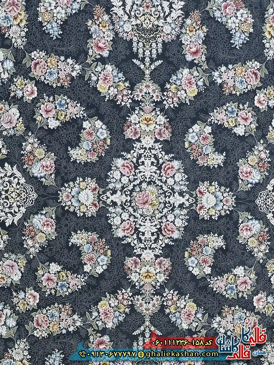 فرش 1200 شانه طرح افشان سیمین رنگ طوسی دودی گل برجسته کاشان زمینه