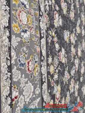 فرش 1200 شانه طرح افشان سیمین رنگ طوسی دودی گل برجسته کاشان نزدیک