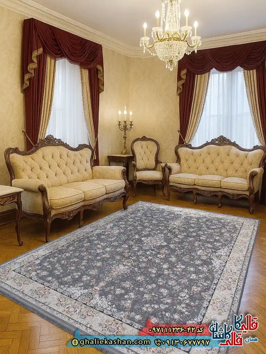 فرش 1200 شانه طرح افشان سیمین رنگ طوسی نقره ای گل برجسته کاشان دکوراسیون فرش 1200 شانه طرح افشان سیمین رنگ طوسی نقره ای گل برجسته کاشان دکوراسیون