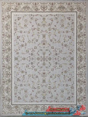 فرش 1200 شانه طرح افشان شاهرخ رنگ طوسی سیلور کاشان