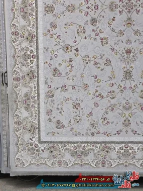 فرش 1200 شانه طرح افشان شاهرخ رنگ طوسی سیلور کاشان حاشیه