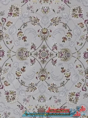 فرش 1200 شانه طرح افشان شاهرخ رنگ طوسی سیلور کاشان زمینه