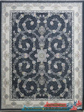 فرش 1200 شانه طرح افشان مهتاب رنگ طوسی دودی گل برجسته کاشان