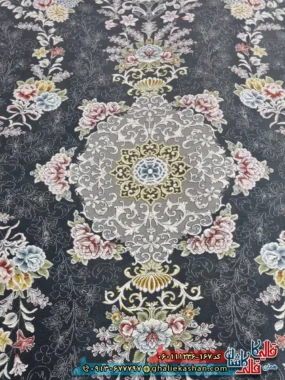 فرش 1200 شانه طرح افشان مهتاب رنگ طوسی دودی گل برجسته کاشان زمینه