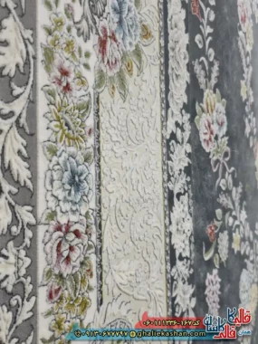 ز فرش 1200 شانه طرح افشان مهتاب رنگ طوسی دودی گل برجسته کاشان نزدیک