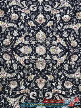 فرش 1200 شانه طرح افشان نارسیس رنگ سرمه ای گل برجسته کاشان زمینه