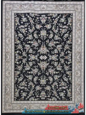 فرش 1200 شانه طرح افشان یاشار رنگ سرمه ای گل برجسته کاشان اصلی