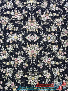 فرش 1200 شانه طرح افشان یاشار رنگ سرمه ای گل برجسته کاشان زمینه