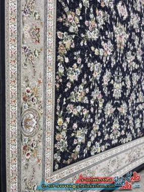 فرش 1200 شانه طرح افشان یاشار رنگ سرمه ای گل برجسته کاشان نزدیک
