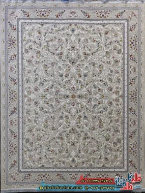 فرش 1200 شانه طرح افشان یونا رنگ بژ گل برجسته کاشان اصلی