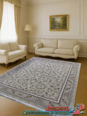فرش 1200 شانه طرح افشان یونا رنگ بژ گل برجسته کاشان