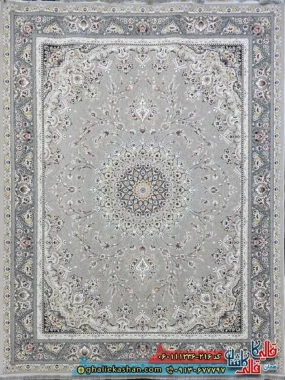 فرش 1200 شانه طرح بردیا رنگ طوسی نقره ای گل برجسته کاشان
