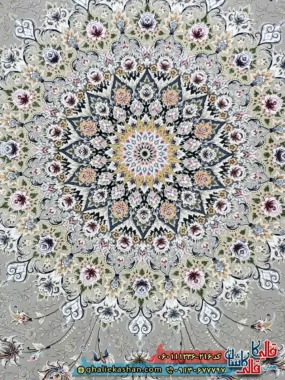فرش 1200 شانه طرح بردیا رنگ طوسی نقره ای گل برجسته کاشان زمینه
