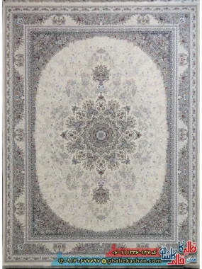 فرش 1200 شانه طرح برسان رنگ کرم گل برجسته کاشان