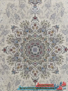 فرش 1200 شانه طرح برسان رنگ کرم گل برجسته کاشان زمینه