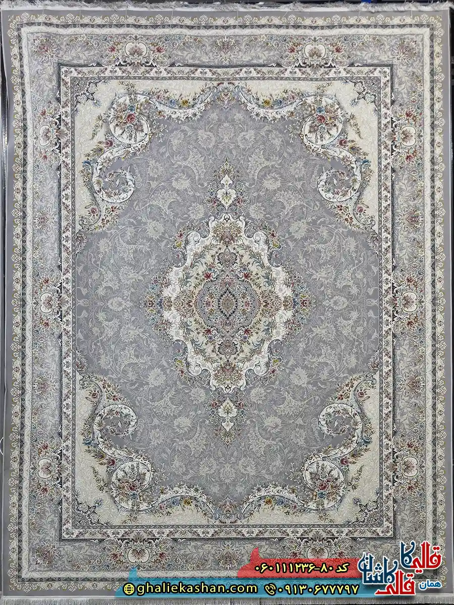 فرش 1200 شانه طرح تبریز رنگ طوسی نقره ای گل برجسته کاشان اصلی فرش 1200 شانه طرح تبریز رنگ طوسی نقره ای گل برجسته کاشان اصلی
