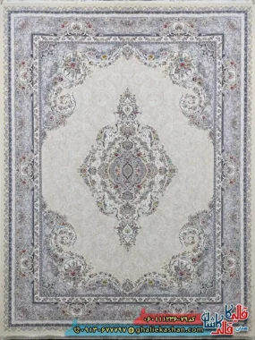 فرش 1200 شانه طرح تبریز رنگ کرم گل برجسته کاشان