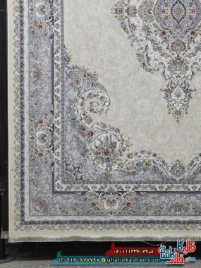 فرش 1200 شانه طرح تبریز رنگ کرم گل برجسته کاشان حاشیه