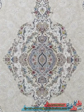 فرش 1200 شانه طرح تبریز رنگ کرم گل برجسته کاشان زمینه