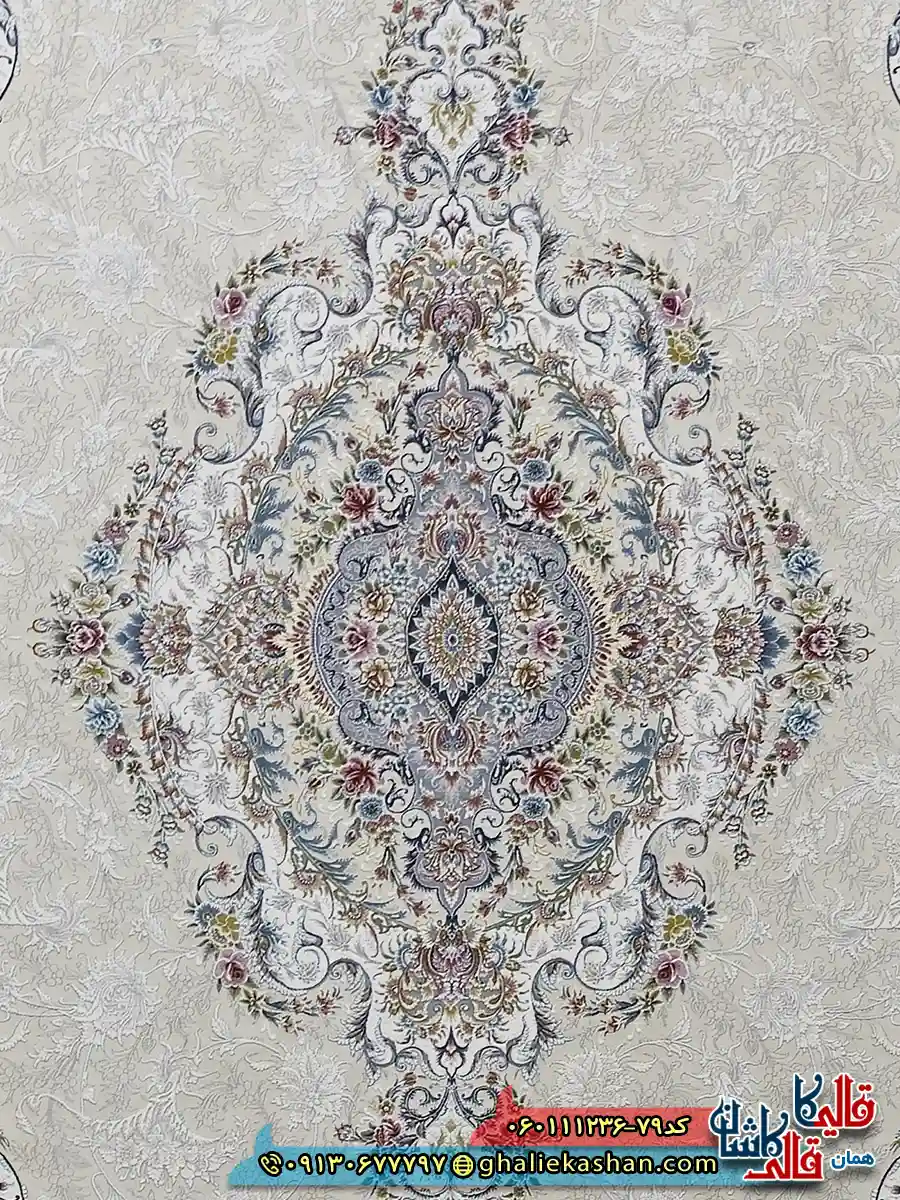 فرش 1200 شانه طرح تبریز رنگ کرم گل برجسته کاشان زمینه