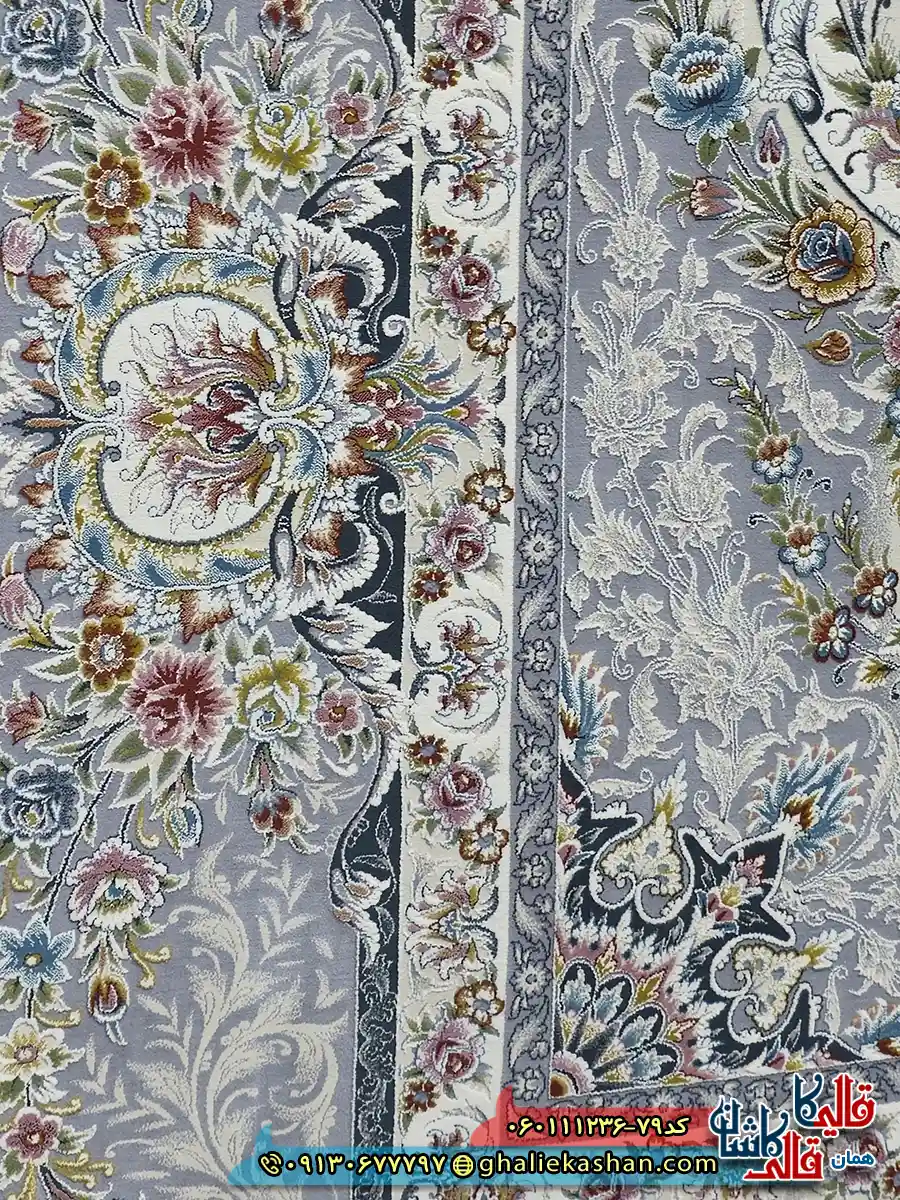 فرش 1200 شانه طرح تبریز رنگ کرم گل برجسته کاشان نزدیک 2