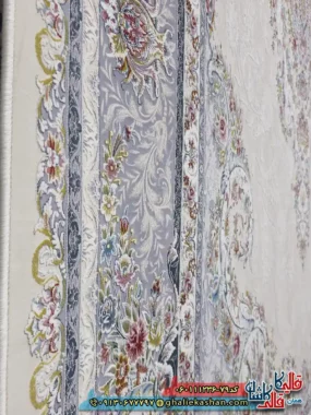 فرش 1200 شانه طرح تبریز رنگ کرم گل برجسته کاشان نزدیک