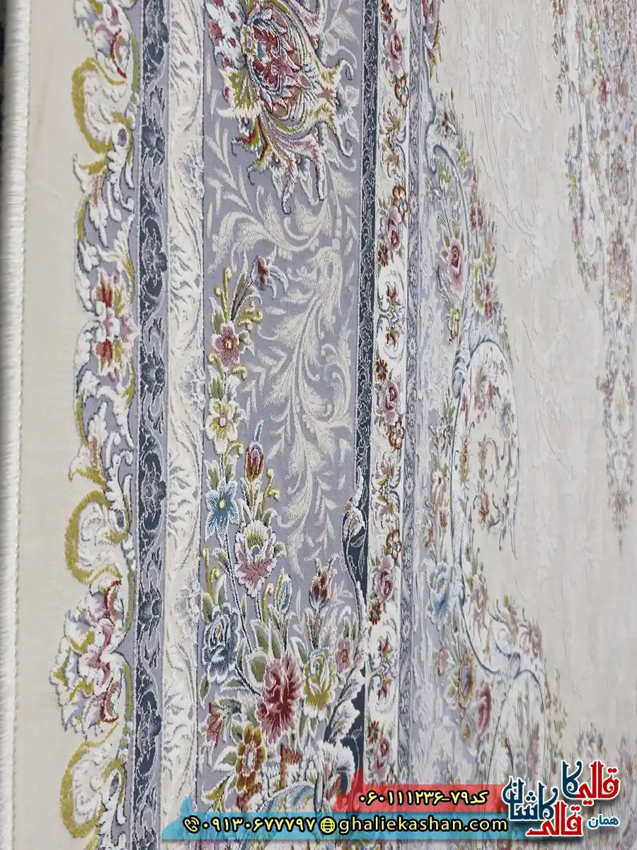 فرش 1200 شانه طرح تبریز رنگ کرم گل برجسته کاشان نزدیک