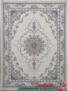 فرش 1200 شانه طرح حدیث رنگ کرم گل برجسته کاشان