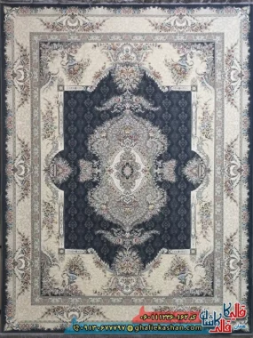 فرش 1200 شانه طرح فرانک رنگ طوسی دودی گل برجسته کاشان