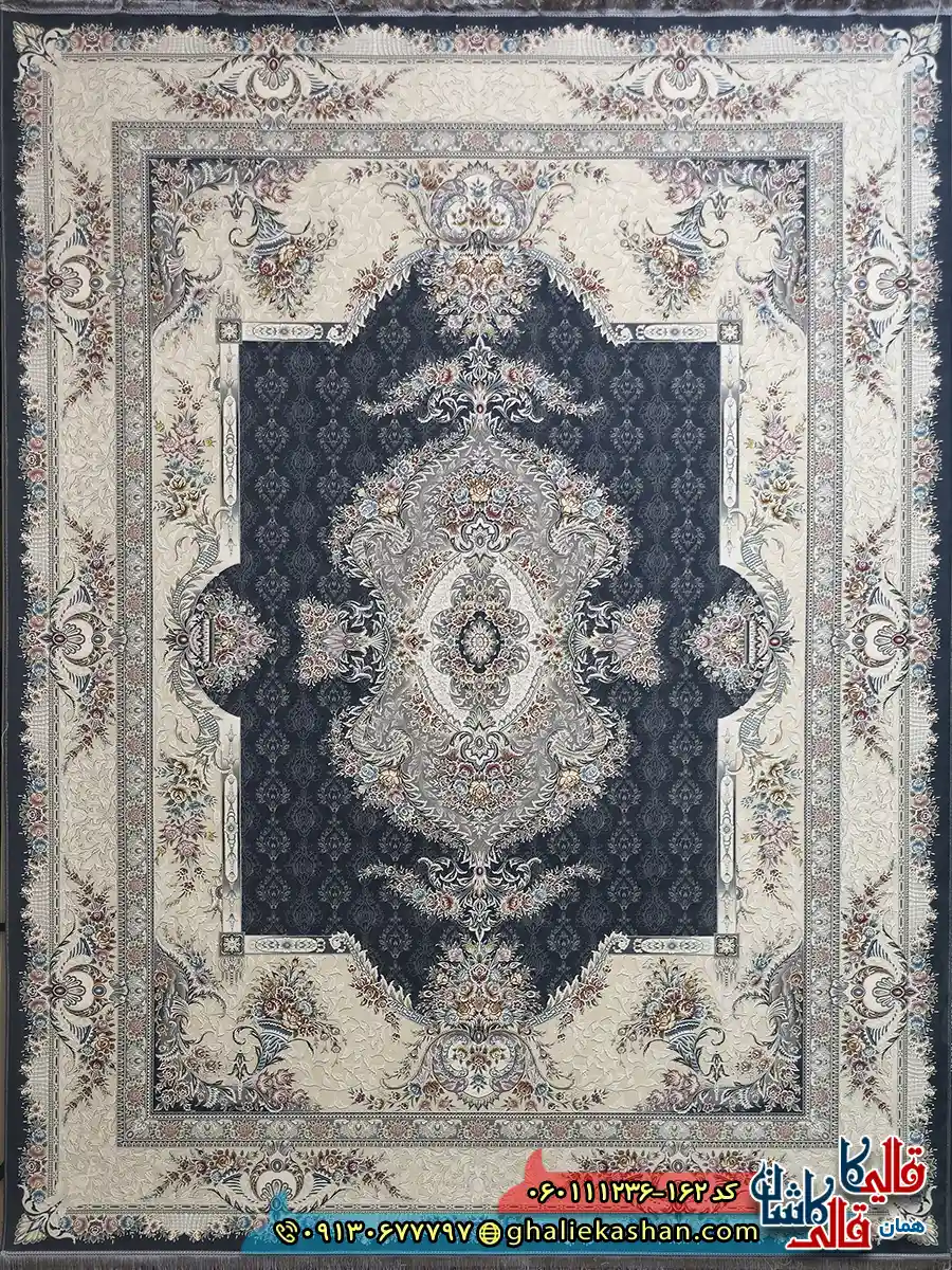 فرش 1200 شانه طرح فرانک رنگ طوسی دودی گل برجسته کاشان اصلی