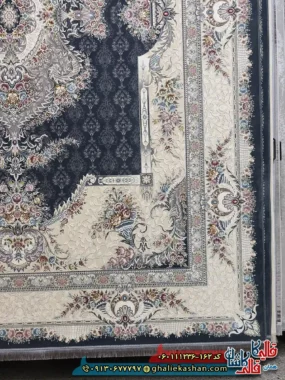 فرش 1200 شانه طرح فرانک رنگ طوسی دودی گل برجسته کاشان حاشیه