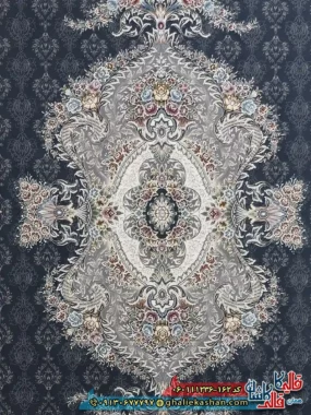 فرش 1200 شانه طرح فرانک رنگ طوسی دودی گل برجسته کاشان زمینه