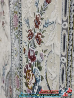 فرش 1200 شانه طرح فرانک رنگ طوسی دودی گل برجسته کاشان نزدیک