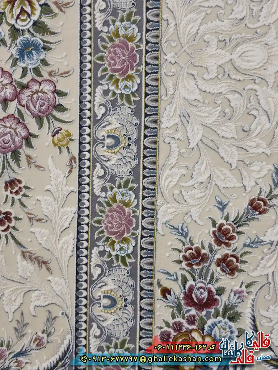 فرش 1200 شانه طرح فرانک رنگ طوسی دودی گل برجسته کاشان نزدیک 3