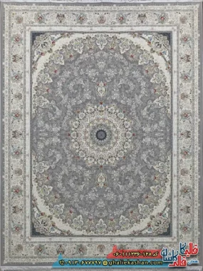 فرش 1200 شانه طرح فریبا رنگ طوسی نقره ای گل برجسته کاشان