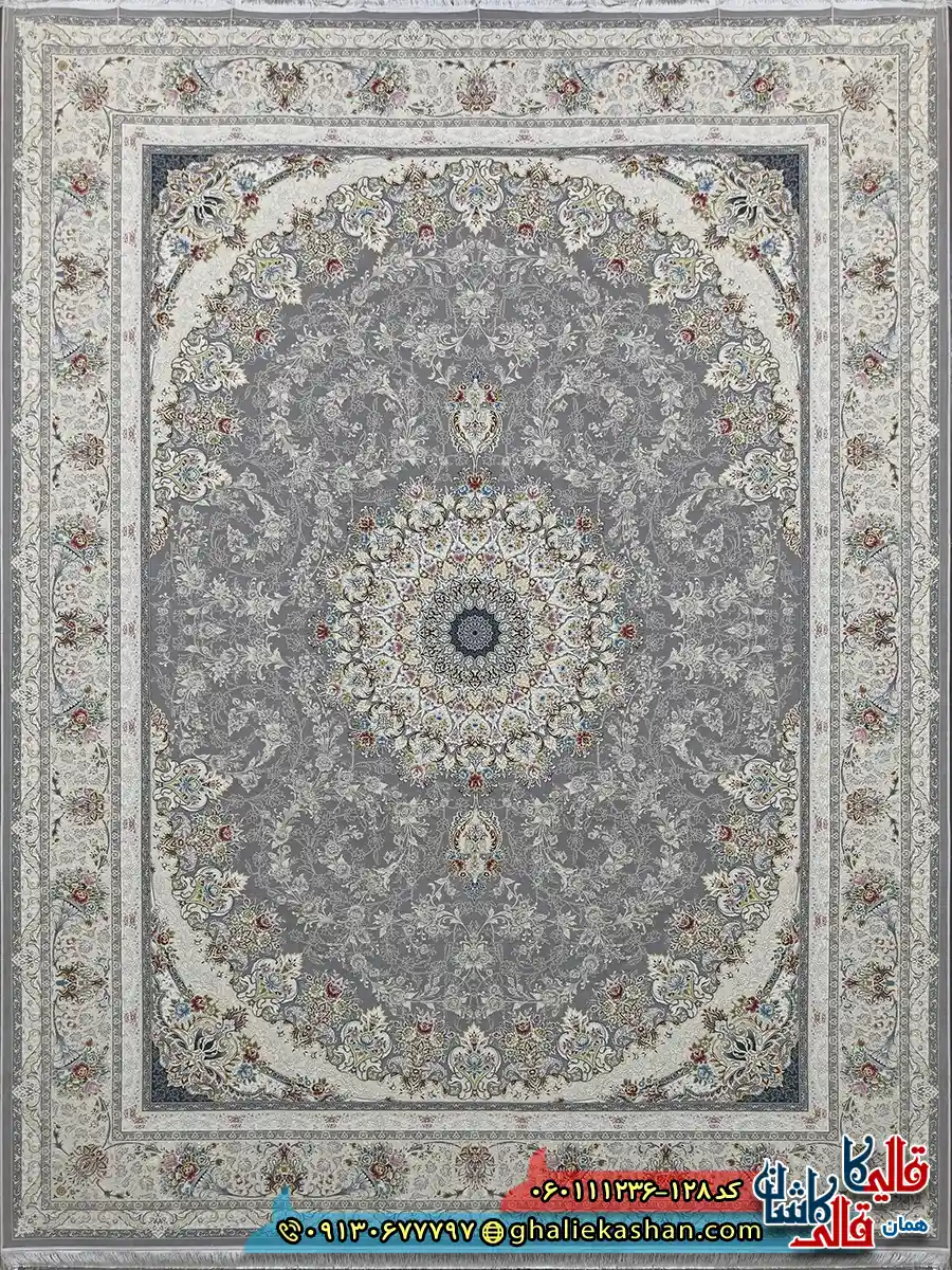 فرش 1200 شانه طرح فریبا رنگ طوسی نقره ای گل برجسته کاشان اصلی فرش 1200 شانه طرح فریبا رنگ طوسی نقره ای گل برجسته کاشان اصلی