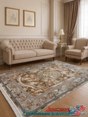 فرش 1200 شانه طرح مدوسا رنگ بژ کاشان