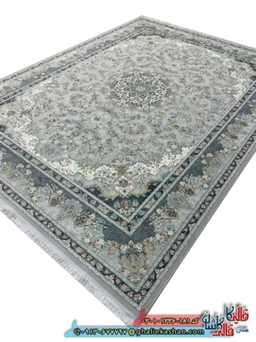 فرش ‌1200 ‌شانه ‌طرح ‌مهگل ‌رنگ ‌طوسی ‌سیلور ‌کاشان