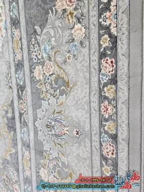 فرش ‌1200 ‌شانه ‌طرح ‌مهگل ‌رنگ ‌طوسی ‌سیلور ‌کاشان ‌نزدیک ‌2