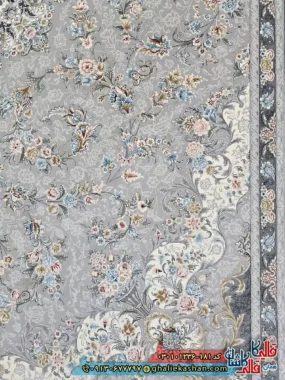 فرش ‌1200 ‌شانه ‌طرح ‌مهگل ‌رنگ ‌طوسی ‌سیلور ‌کاشان ‌نزدیک