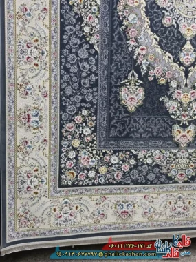 فرش 1200 شانه طرح نیکا رنگ طوسی دودی گل برجسته کاشان حاشیه