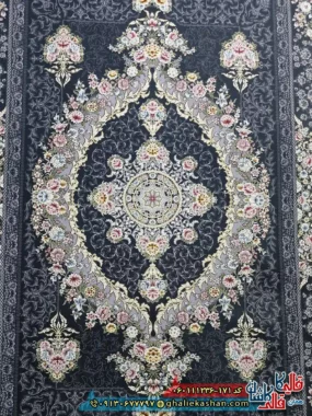فرش 1200 شانه طرح نیکا رنگ طوسی دودی گل برجسته کاشان زمینه