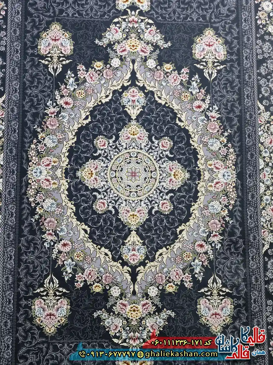 فرش 1200 شانه طرح نیکا رنگ طوسی دودی گل برجسته کاشان زمینه