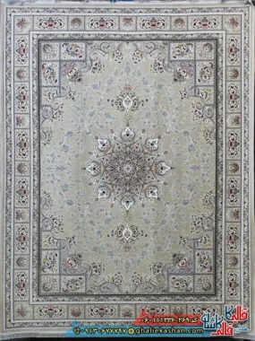 فرش 1200 شانه طرح وانیار رنگ بژ گل برجسته کاشان