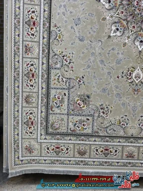 فرش 1200 شانه طرح وانیار رنگ بژ گل برجسته کاشان حاشیه