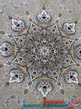 فرش 1200 شانه طرح وانیار رنگ بژ گل برجسته کاشان زمینه