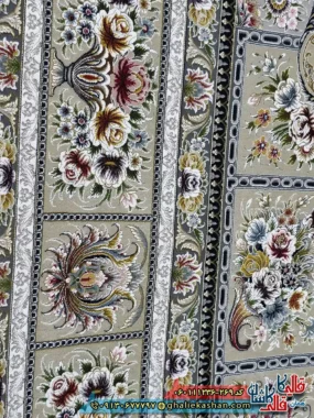 فرش 1200 شانه طرح وانیار رنگ بژ گل برجسته کاشان نزدیک